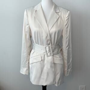 House of Harlow 1960 Cream Satin Belted Blazer Jacket Sz S